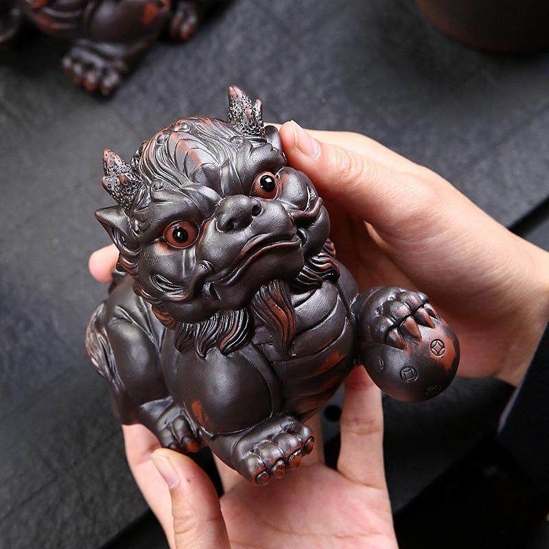 摆EUG陶招财貔貅茶宠件精饰品可养紫手工茶玩茶桌茶盘宠物装茶具
