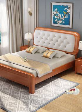 软包儿童实木床1.81.15M双人床主卧婚1米.床93835米.2米大师设计