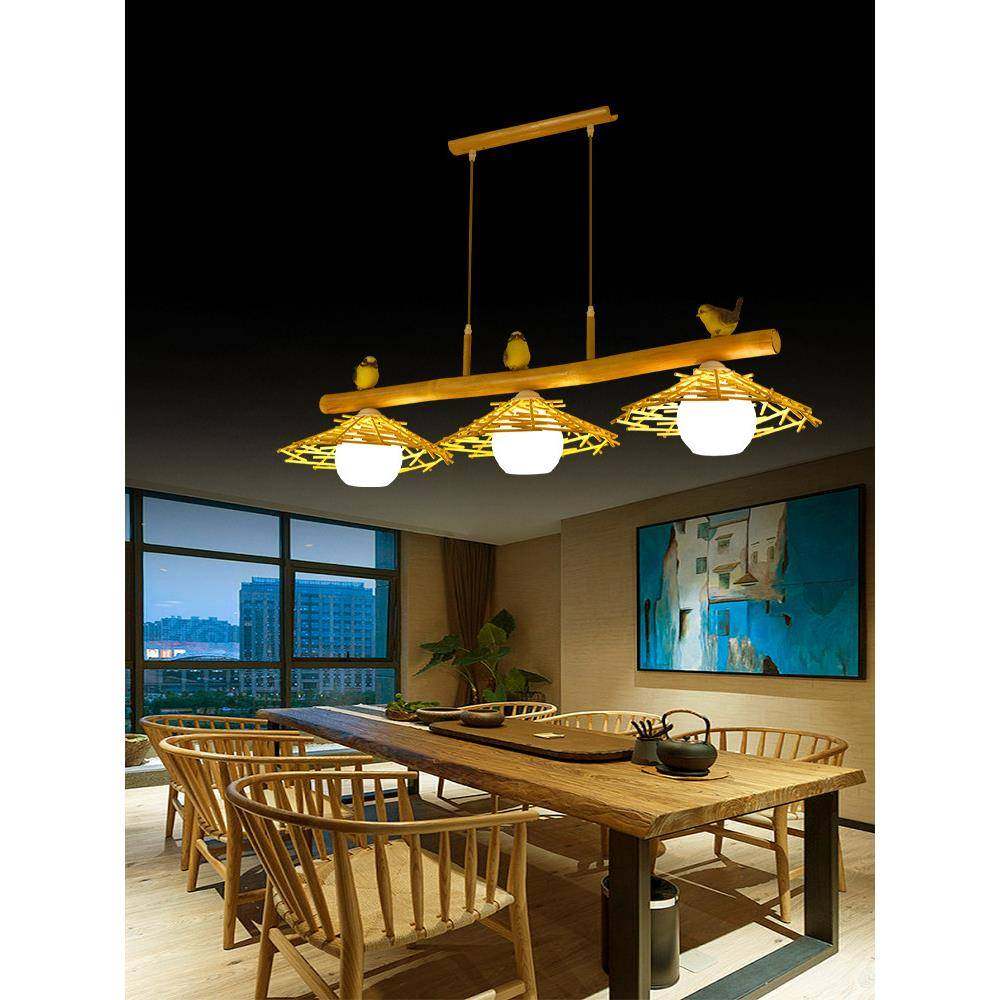 中式餐厅灯简约现代头餐桌灯厅吧台灯饭吊创意鸟三巢231竹艺餐厅,家装灯饰光源,智能吊灯,淘宝优惠券,粉丝福利购,淘宝优惠卷