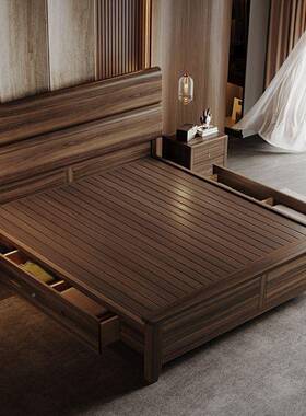 黑胡桃木实木床1卧.5米18米VRZ主大.床新款古风黑中胡桃大板床