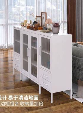 冠泽铁餐风边柜玻璃门奶艺油收纳酒柜置64191柜物厨房餐具家用展