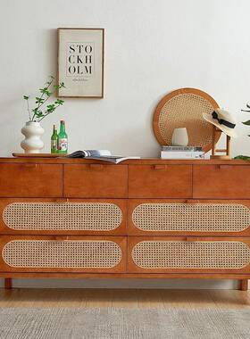 复实木玄关斗柜家用卧柜wyy25120室编抽屉储物日式民宿多藤古功能收纳斗柜