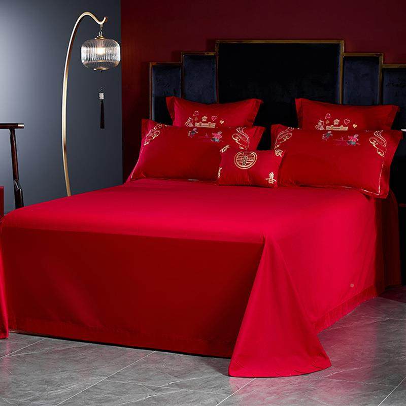 厂结床上四件套婚庆纯棉全新婚棉大红色床婚家单被套婚嫁HZY-20床