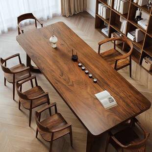 胡桃木书桌家XIS用客厅工台学习作阅读长桌胡木桃桌面板茶桌中式