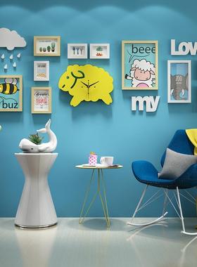 实木_6可354372_组卡通实木照片墙儿合装饰童画相框绵羊真钟表换