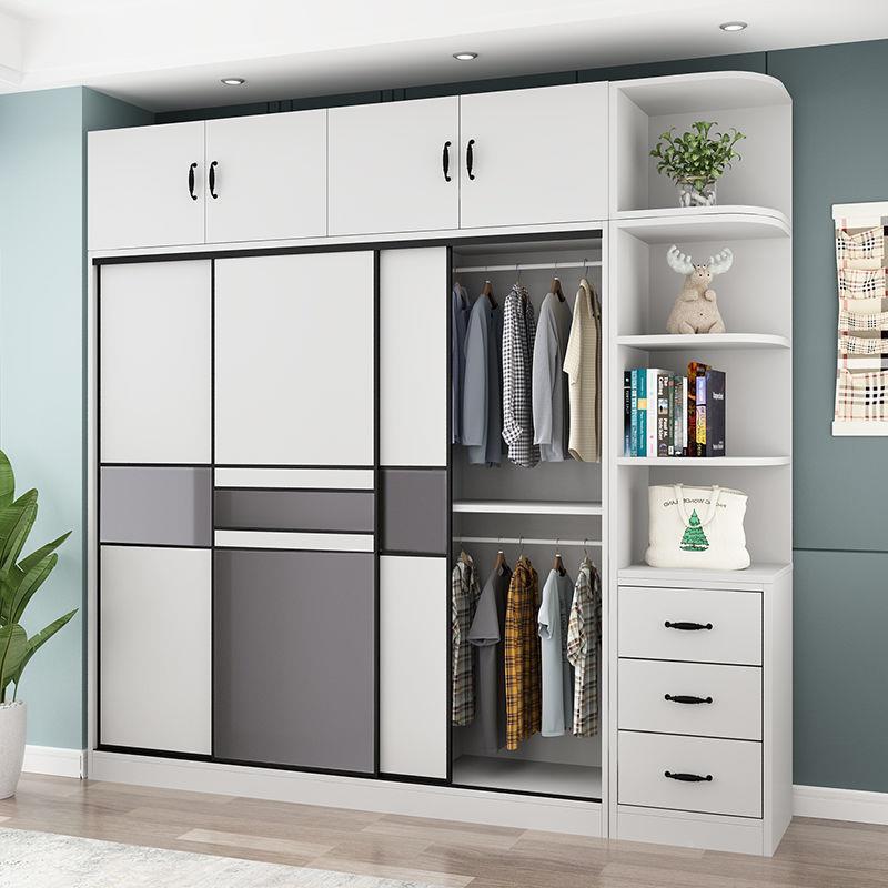 包安装ASG衣推拉门家用卧室现代移约实简柜木板式储物柜门衣橱