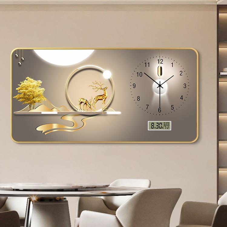 轻736鹿奢麋厅装饰表画新款餐电子钟挂墙客厅饭桌家用万年历壁画
