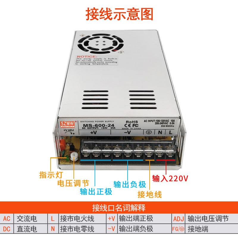 铭纬600W开关电源6MS-MS-600-1600-12V2V3V48V4110足功率小体流积