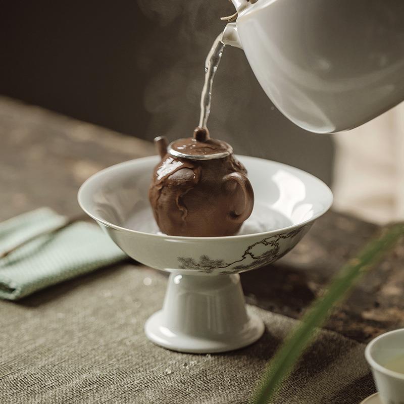 束刻复古仿宋松风茶足点高盘陶瓷点心盘茶57道配件壶承干泡台