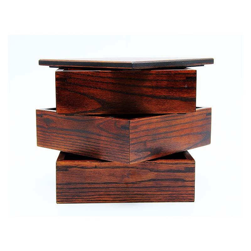 三层木制饭盒日式便581当盒实木框架快餐盒儿童寿司储物