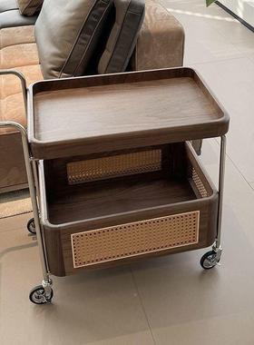 实移动带轮边几收纳中小推车客木厅古储物藤编置物88506简约茶几