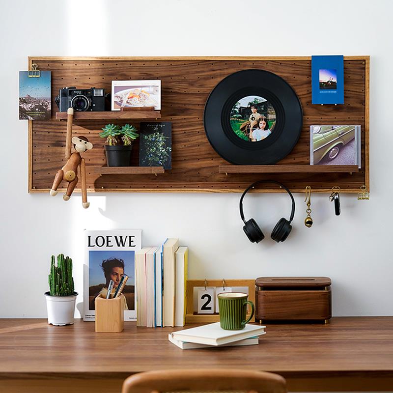 2I板素风入户玄关洞洞挂板置物上纳架书桌墙展示架墙面玄关洞洞收