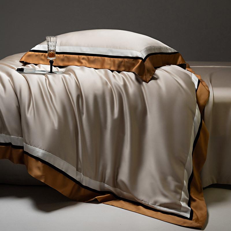 A类103春夏简约纯色6s双面天莱赛0尔丝四件套季凉感撞色拼接被套