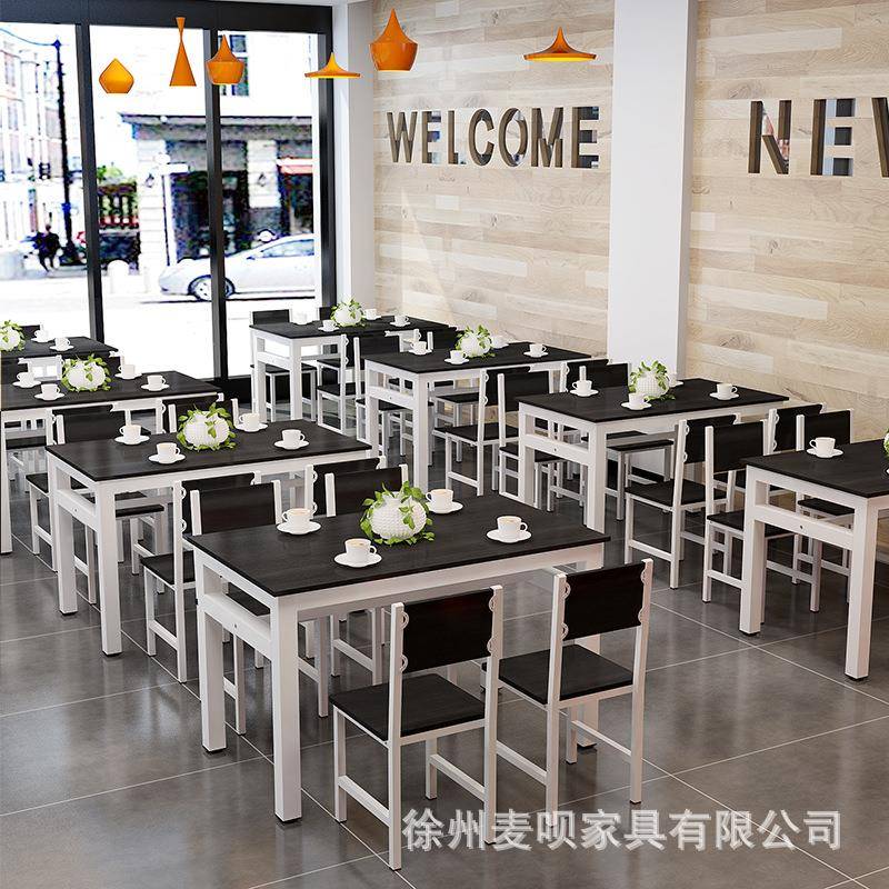 饭店烤烧002店组合堂餐桌椅快餐食大排档钢木长桌面馆早餐店餐饭