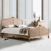 美式 87469藤原床木雕花古藤编高背双人实木卧室复怀旧艺1.8m公主