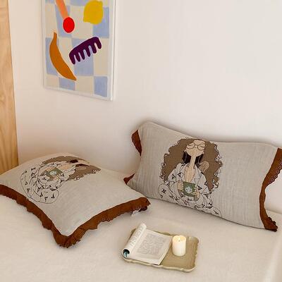 2024新装纯棉边款四层纱布枕花巾一对5ZSO5*款80cm