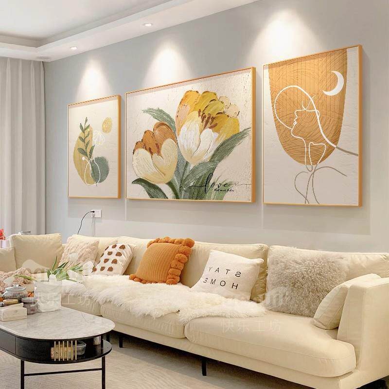 客装饰画金香沙发背景TRYE-284墙奶油风挂画现代郁厅简约轻级奢高