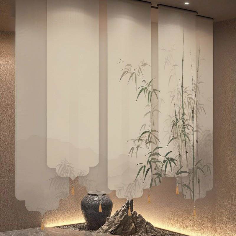 禅新中式卷帘山水画屏门帘动窗帘宋式美学意复F976JM8H古电遮光软
