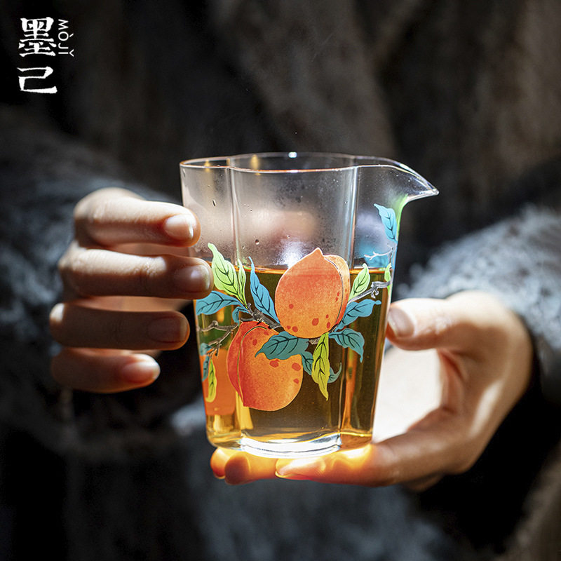 墨己瑞璃高硼硅玻璃海棠公杯茶道配件耐高温分茶器公道杯桃子茶海