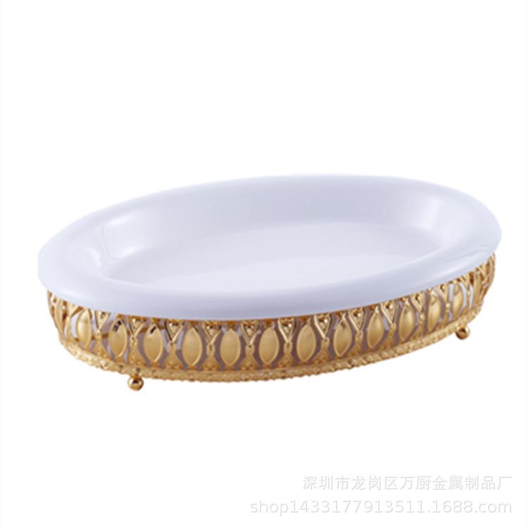 创意金属椭圆暖炉配陶瓷餐盘高档桌面摆台镀金银蜡烛暖炉架