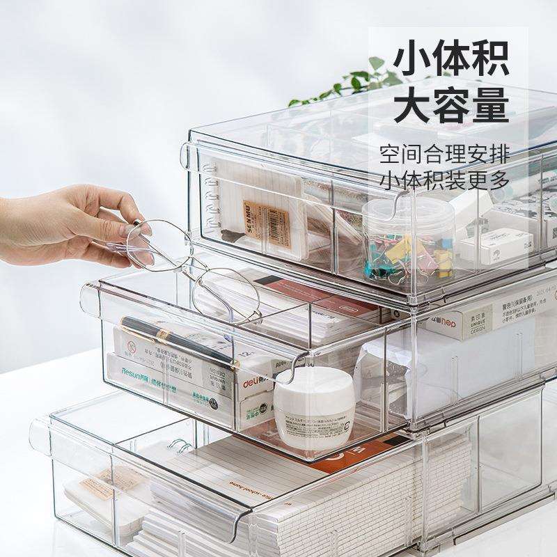 桌面收纳盒透明办公用品盒抽屉式文具文件整理盒塑料杂物储物盒子