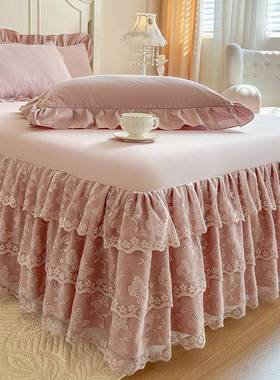 尘2025新款公主风蕾丝罩床裙三件套色磨毛床席梦纯思防罩NDO床套