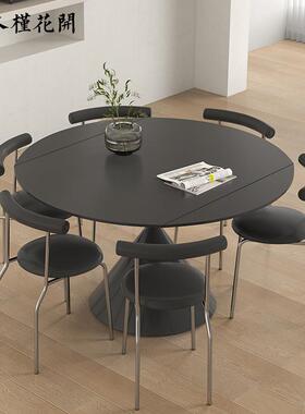 可现伸缩岩板折桌岩板小蛮方变圆形代简约小户型纯黑色多功餐能叠