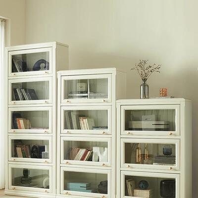 简约书书白色柜玻璃门组合43333现代书地架落儿童储物柜实木轻奢