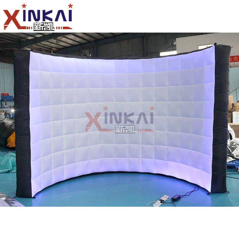 内白外黑充气灯光弯墙 便携式LED变光弧形充气照相亭墙带风机