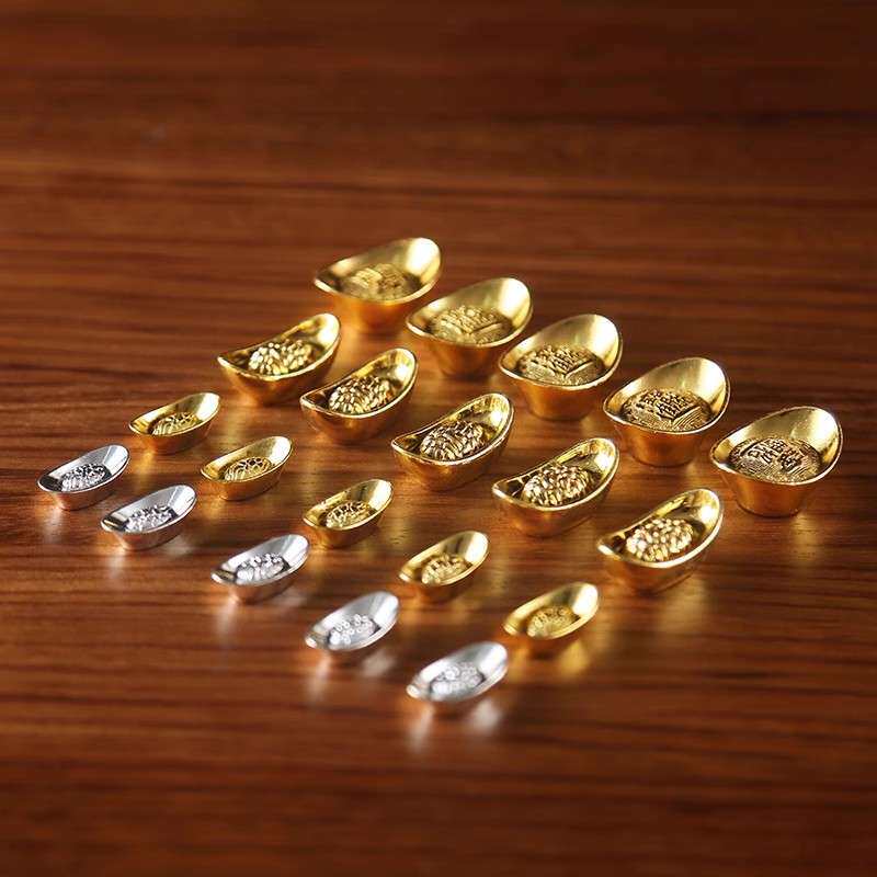 合金仿真金银元宝小号摆件 家居装饰工艺品客厅聚宝盆配件摆设