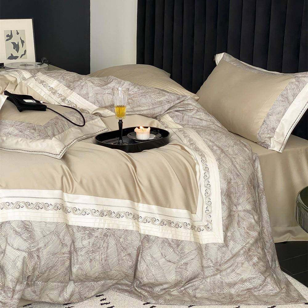 简约天丝棉磨毛四件套轻奢刺绣数码印花床单被套四季床品