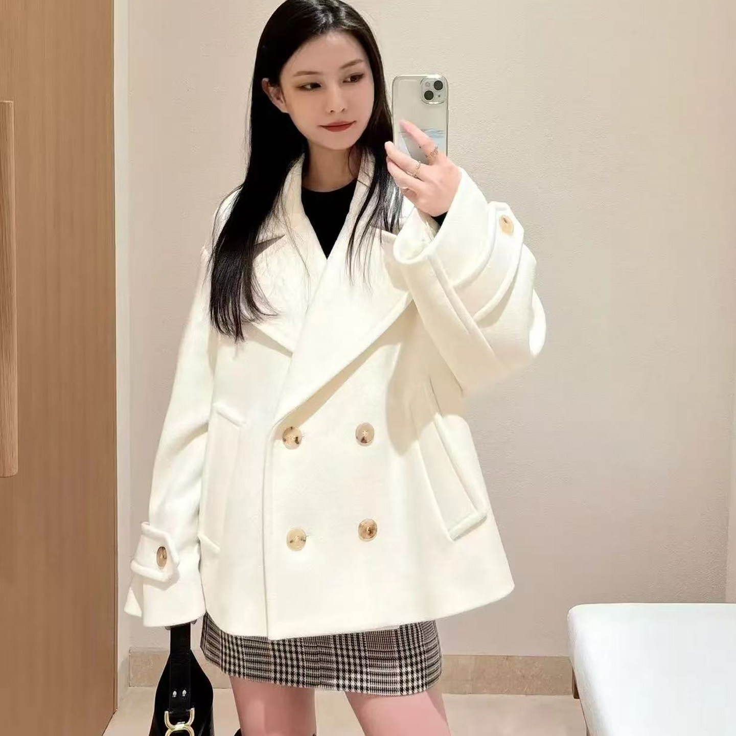 冬季羊毛短款外套女士秋冬毛呢外套毛呢子小众上衣翻领落肩袖大衣