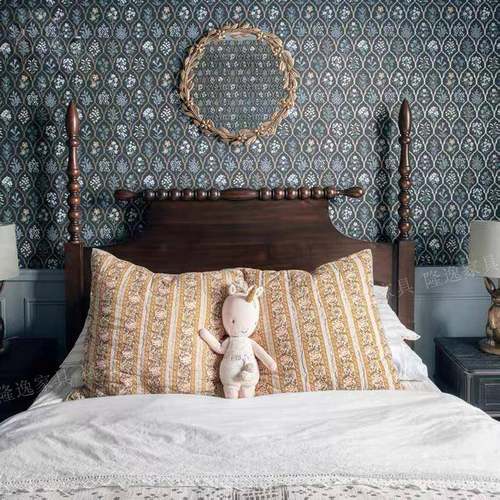 美式复古实木雕刻双人床高柱主卧婚床小户型轻奢罗马柱高背大床