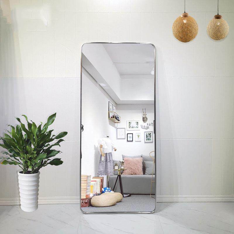 轻奢圆弧不锈钢落地镜壁挂试衣镜窄边框全身镜服装店超白显瘦镜子