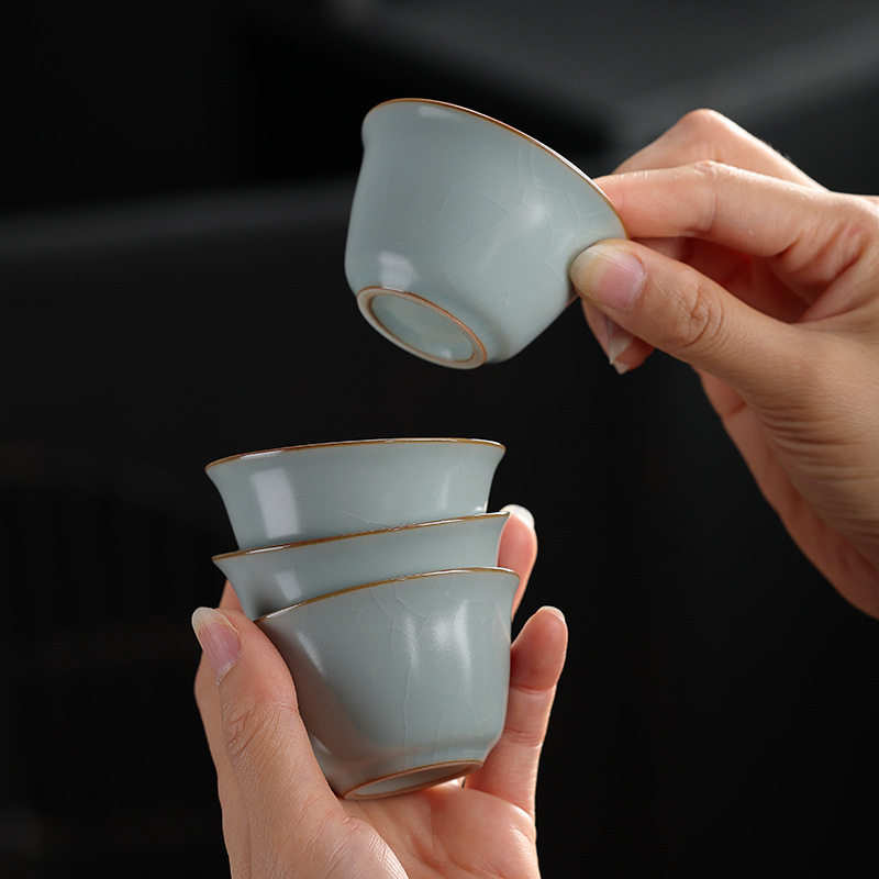 爱赏天青汝窑茗艺杯茶杯温润内敛主人杯开片单杯陶瓷品茗杯6个装
