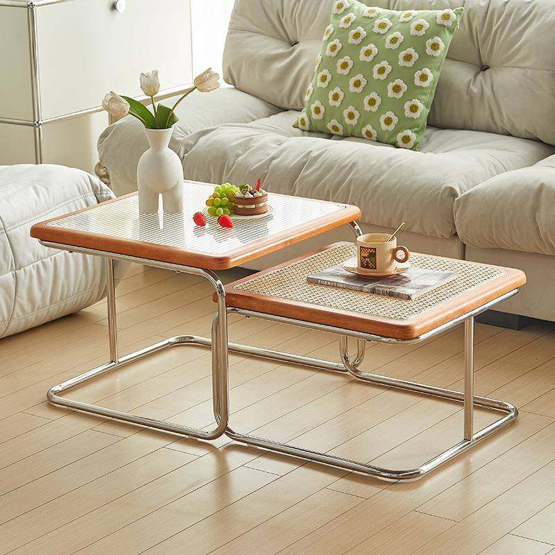 创意子母茶几钢化玻璃实木边框藤编桌板不锈钢骨架客厅可移动边几,节庆用品/礼品,新娘配件,淘宝优惠券,粉丝福利购,淘宝优惠卷