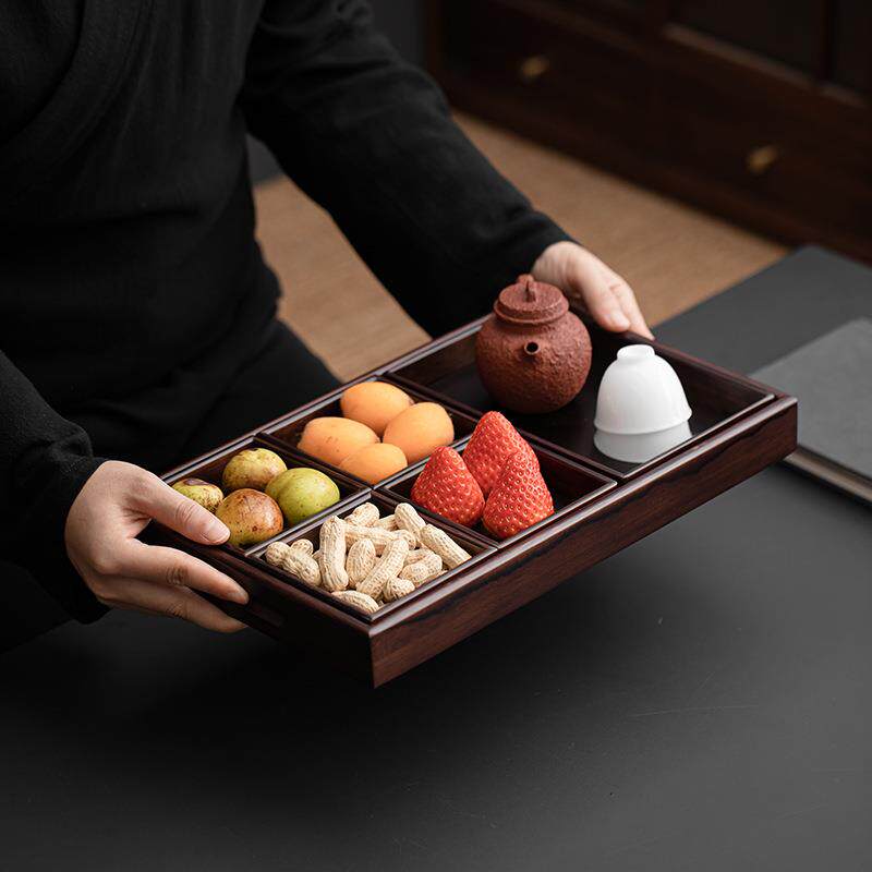 围炉煮茶托盘果盘日式家用竹制坚果盘子下午茶收纳格子盘拼盘2024