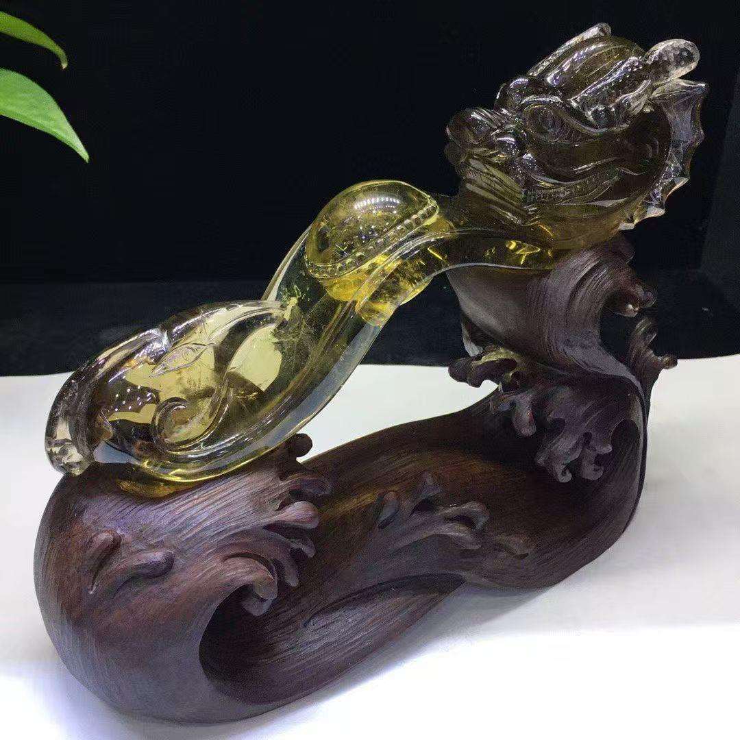 天然黄水晶如意摆件晶体通透雕工精湛吉祥如意家居客厅办公室摆件