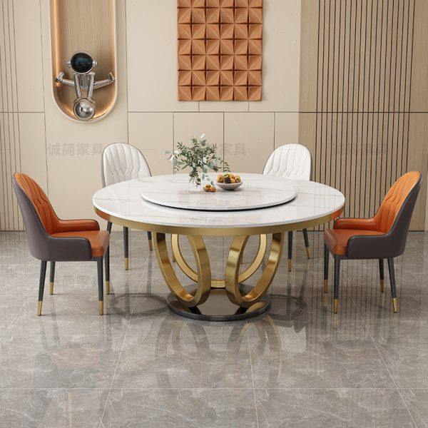 轻奢岩板餐桌椅组合家用小户型圆桌饭店电磁炉大理石圆形吃饭桌,住宅家具,岩板餐桌,淘宝优惠券,粉丝福利购,淘宝优惠卷