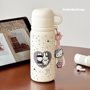 米菲兔三饮杯子保温杯女生高颜值茶水分离吸管水杯带盖316不锈钢