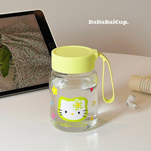 kt猫水杯玻璃杯女生高颜值刻度外出便携小巧果汁牛奶咖啡杯子夏日