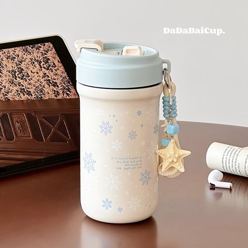 雪花水杯保温杯女士2025新款高颜值女生吸管咖啡杯子学生双饮316