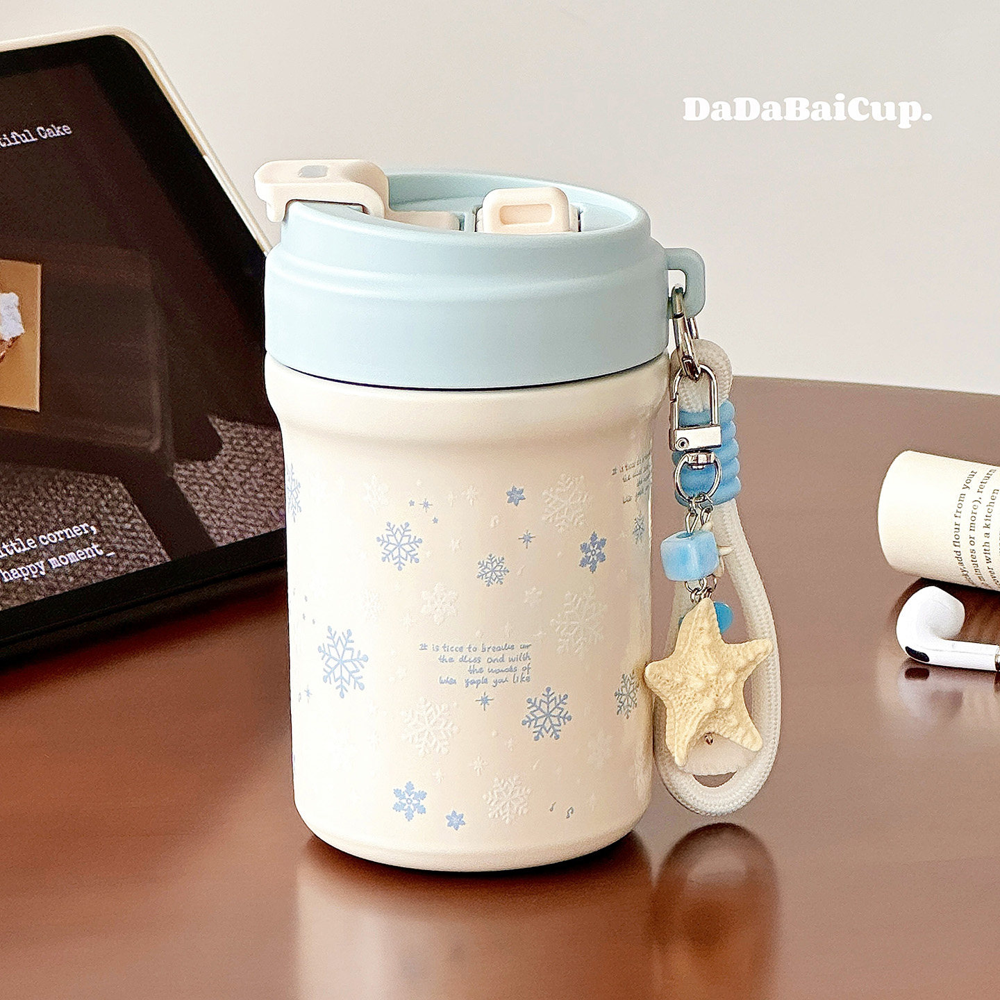 雪花双饮水杯保温杯小巧便携女生高颜值2026新款吸管咖啡杯子泡茶