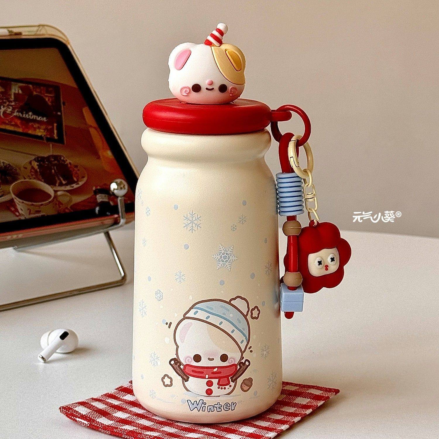 新年红色熊吸管杯子保温杯女生高颜值2026新款316不锈钢便携水杯,餐饮具,保冷/保温杯,淘宝优惠券,粉丝福利购,淘宝优惠卷