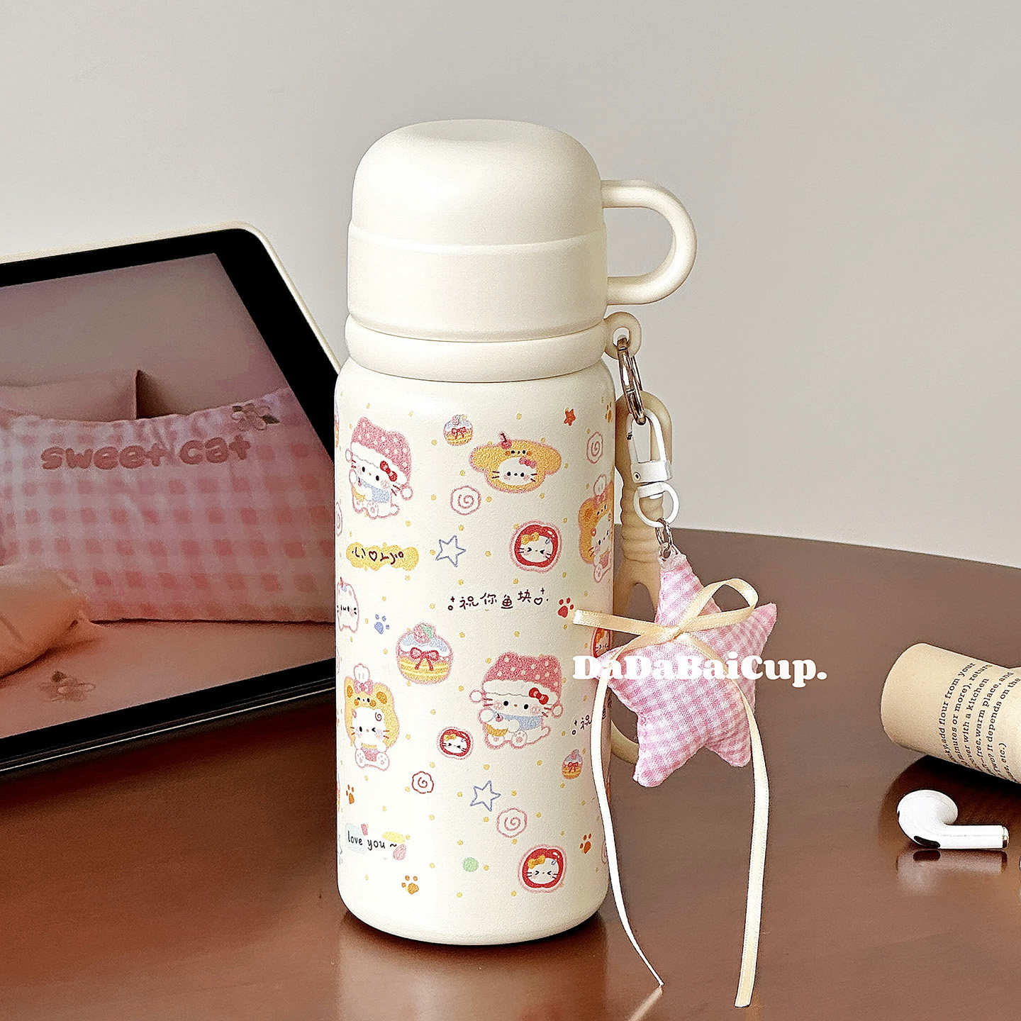 小猫吸管水杯保温杯女生高颜值2026新款便携学生上学专用杯子可爱