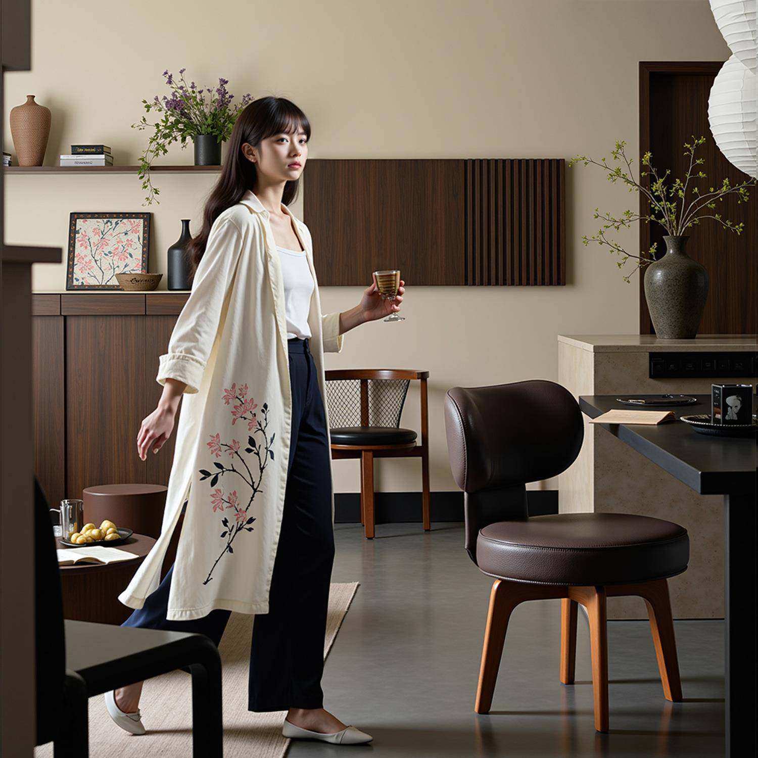 中古风餐椅2025新款家用靠背椅子简约设计耐用餐厅旋转餐桌椅子