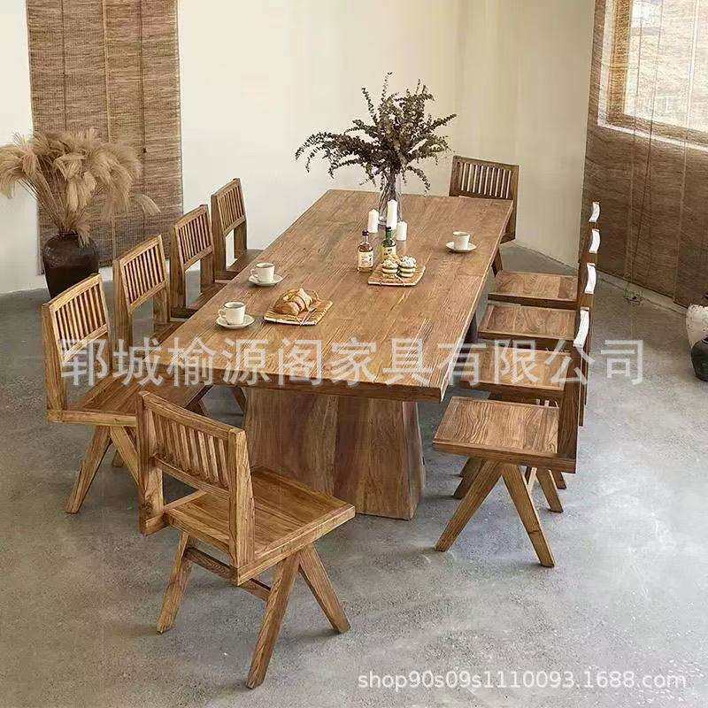 家用老榆木办公桌长方形餐桌流水茶台老榆木风化大板家庭餐桌