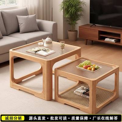 茶几客厅家用轻奢原木风简易出租屋用客厅桌子玻璃实木简约茶几桌
