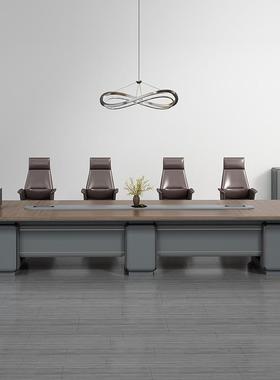 迪欧新款现代简约灰色办公家具培训板式桌长条大型会议台洽谈桌