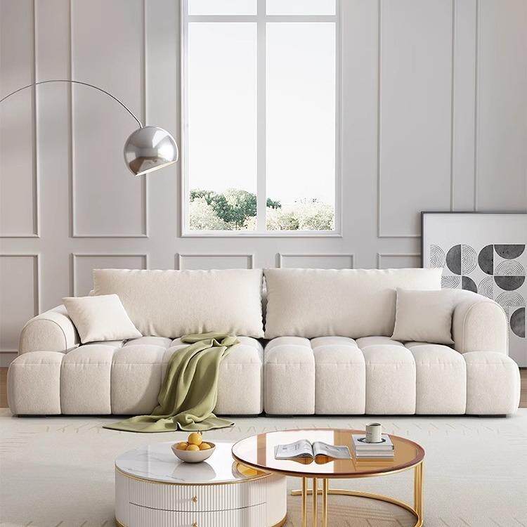 猫抓布泡芙沙发棉花糖北欧奶油风小户型真皮沙发客厅直排网红沙发